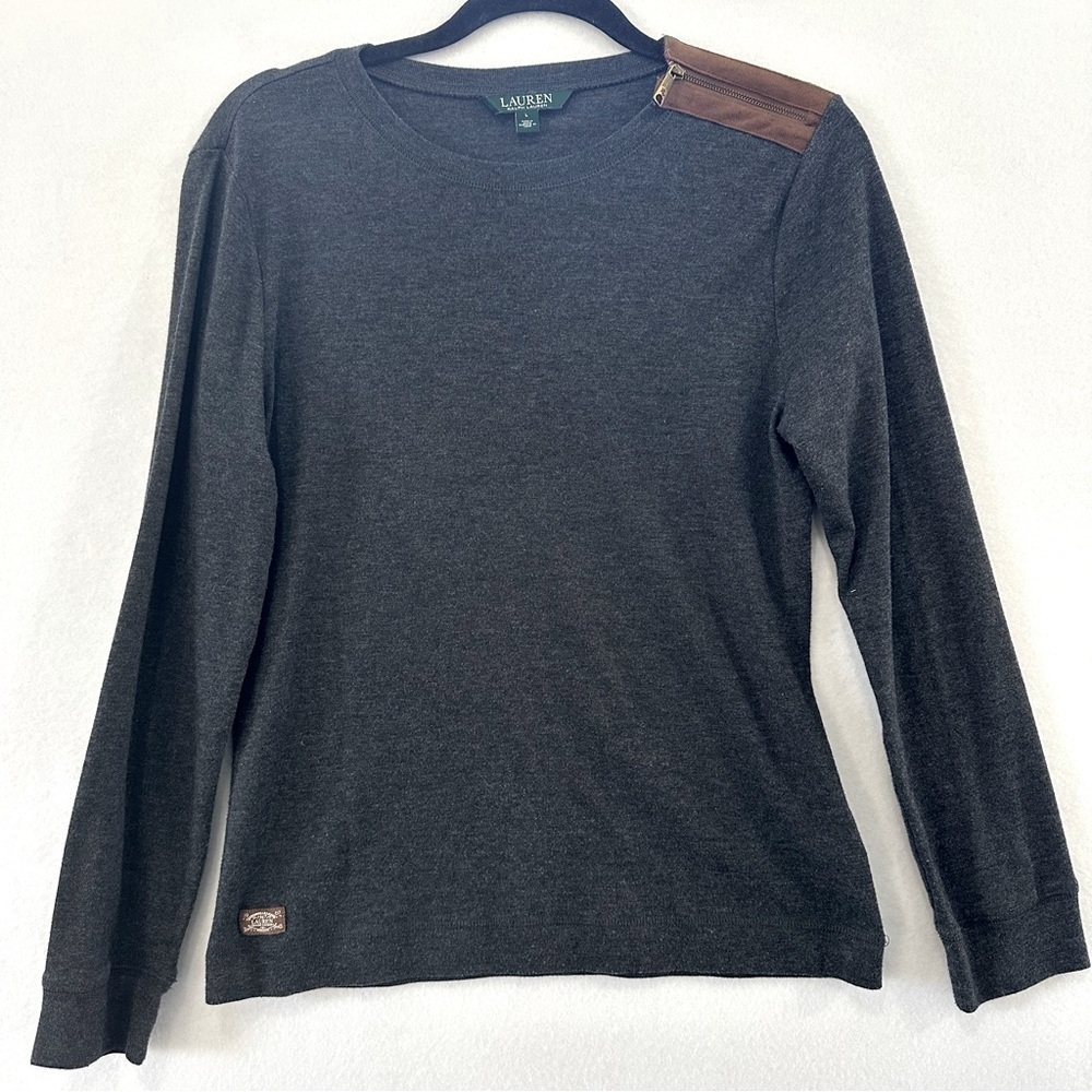 Lauren Ralph Lauren Gray Long Sleeve Crew Tee Large